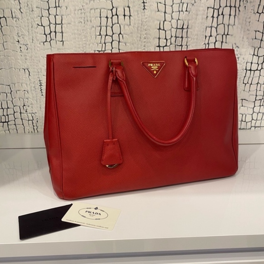 Prada Red fuoco saffiano lux Leather Tote Bag